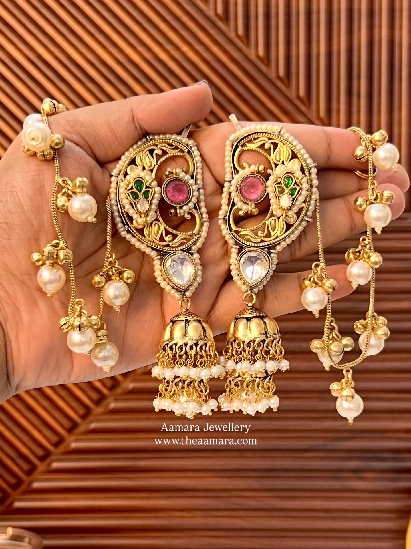 Devika Gold Plated Fusion Kanphool Jhumkas with Kaanchain