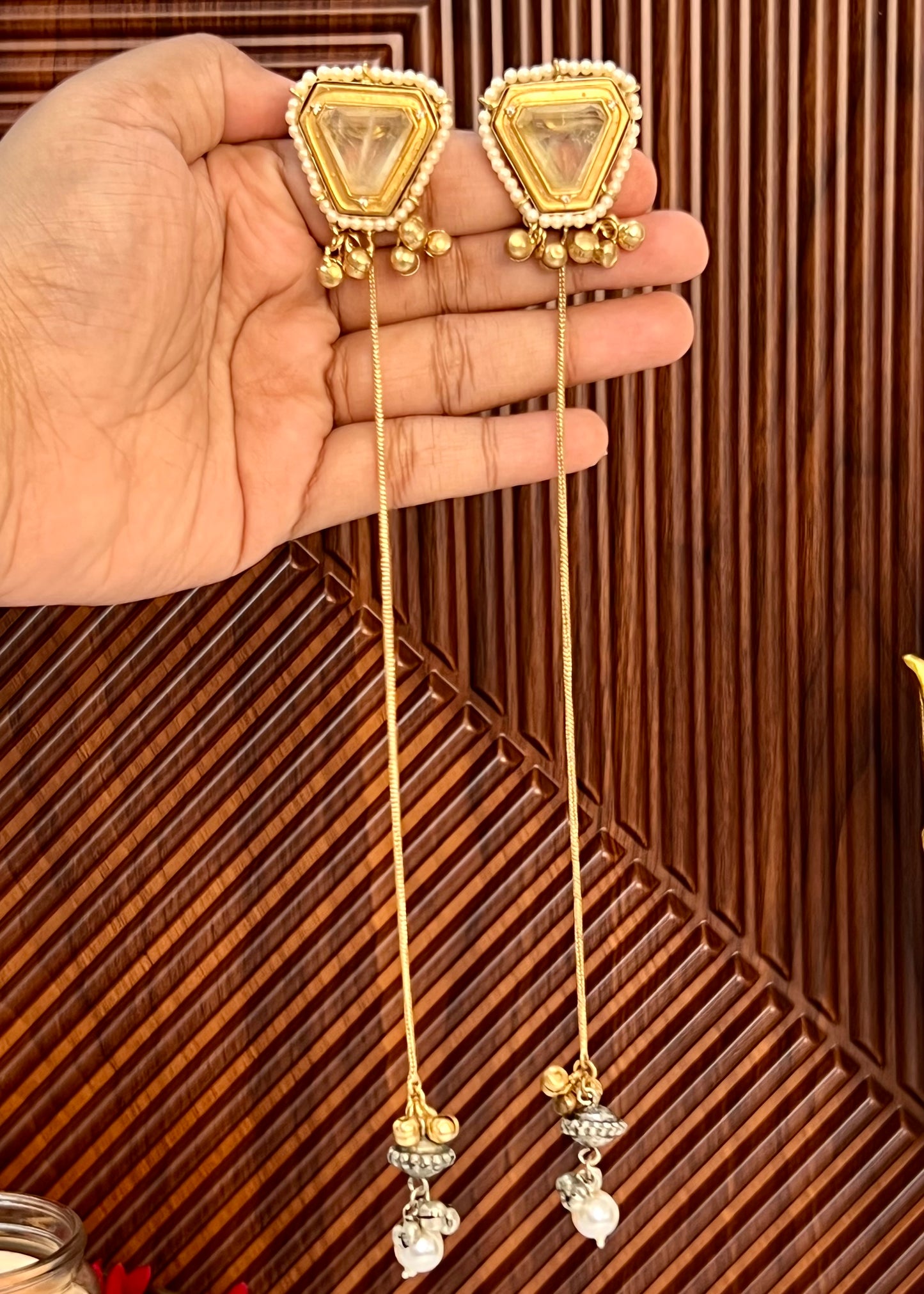 Anjali 18k Gold Plated Kashmiri Dejhoor Earrings with Doublet Stone