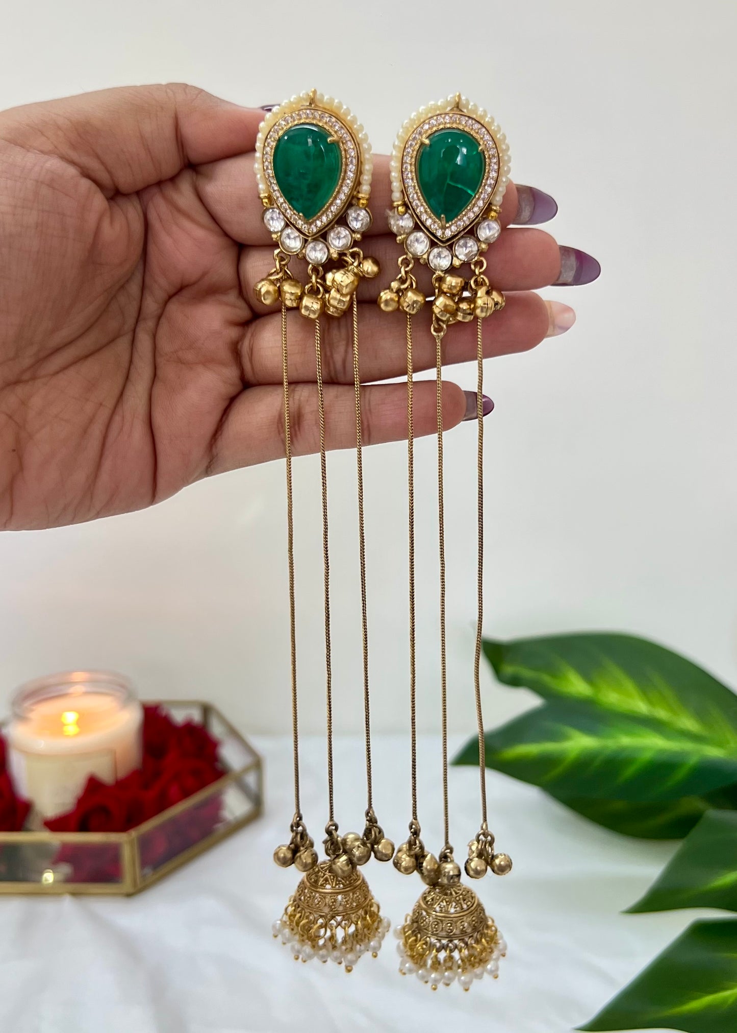 Aarohi 18k Gold Plated Kashmiri Dejhoor Earrings with Doublet Stone