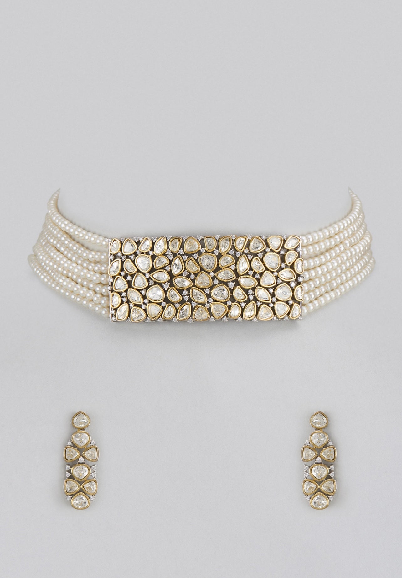 Raima Gold Finish Kundan Polki & Pearl Choker Necklace Set