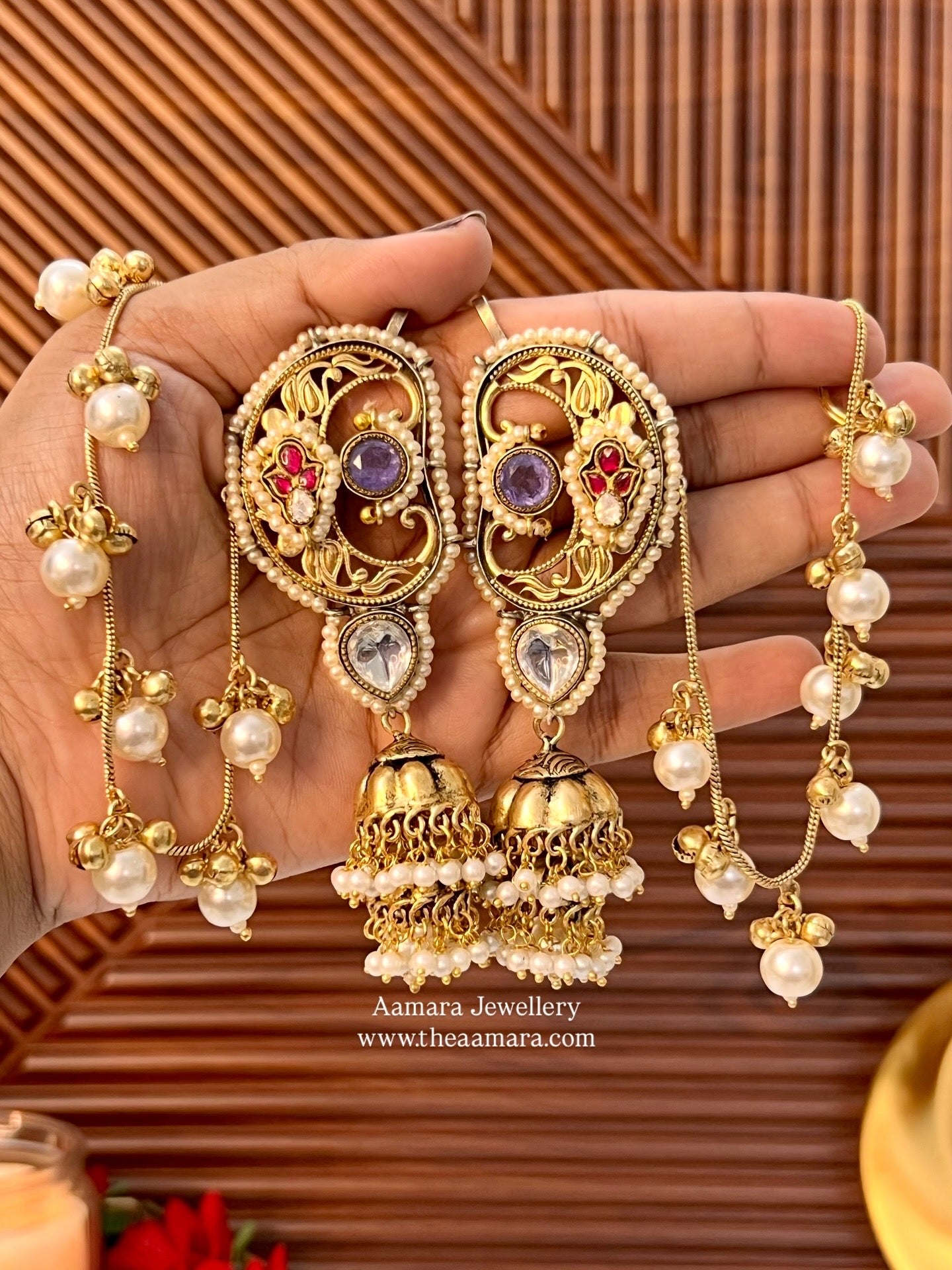 Devika Gold Plated Fusion Kanphool Jhumkas with Kaanchain