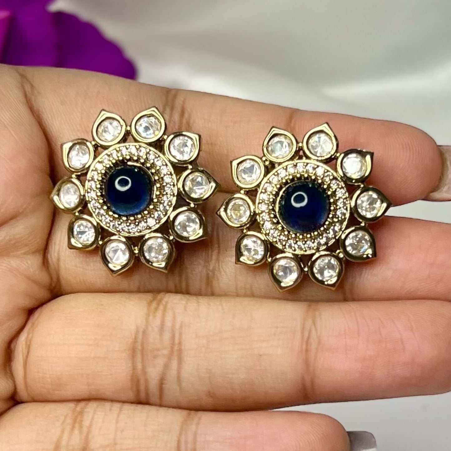 Madhuri Moissanite Kundan Studs