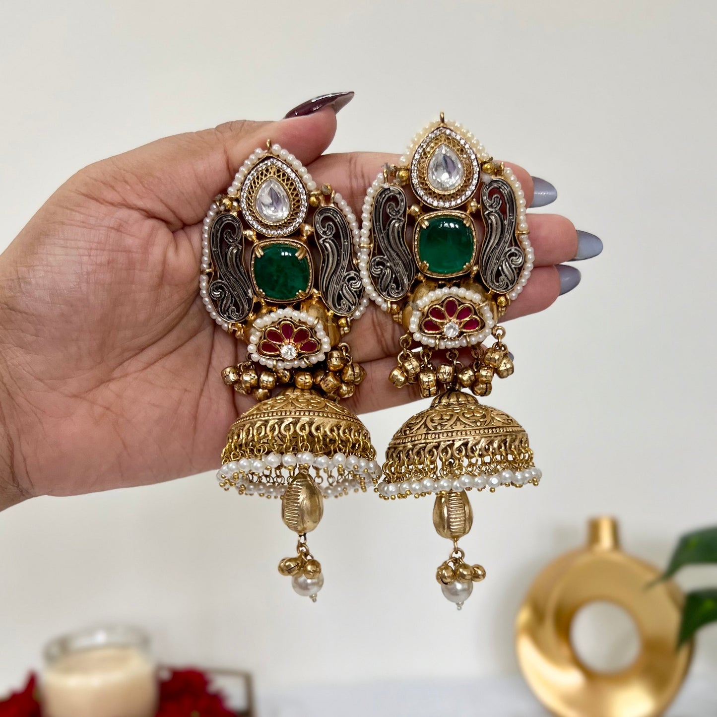 Sanjeeda Dual Tone Fusion Jhumkas