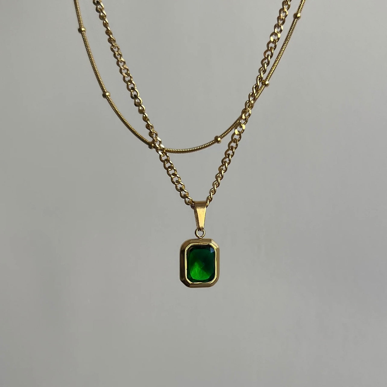 Emerald Double Layer Gold plated pendent Necklace