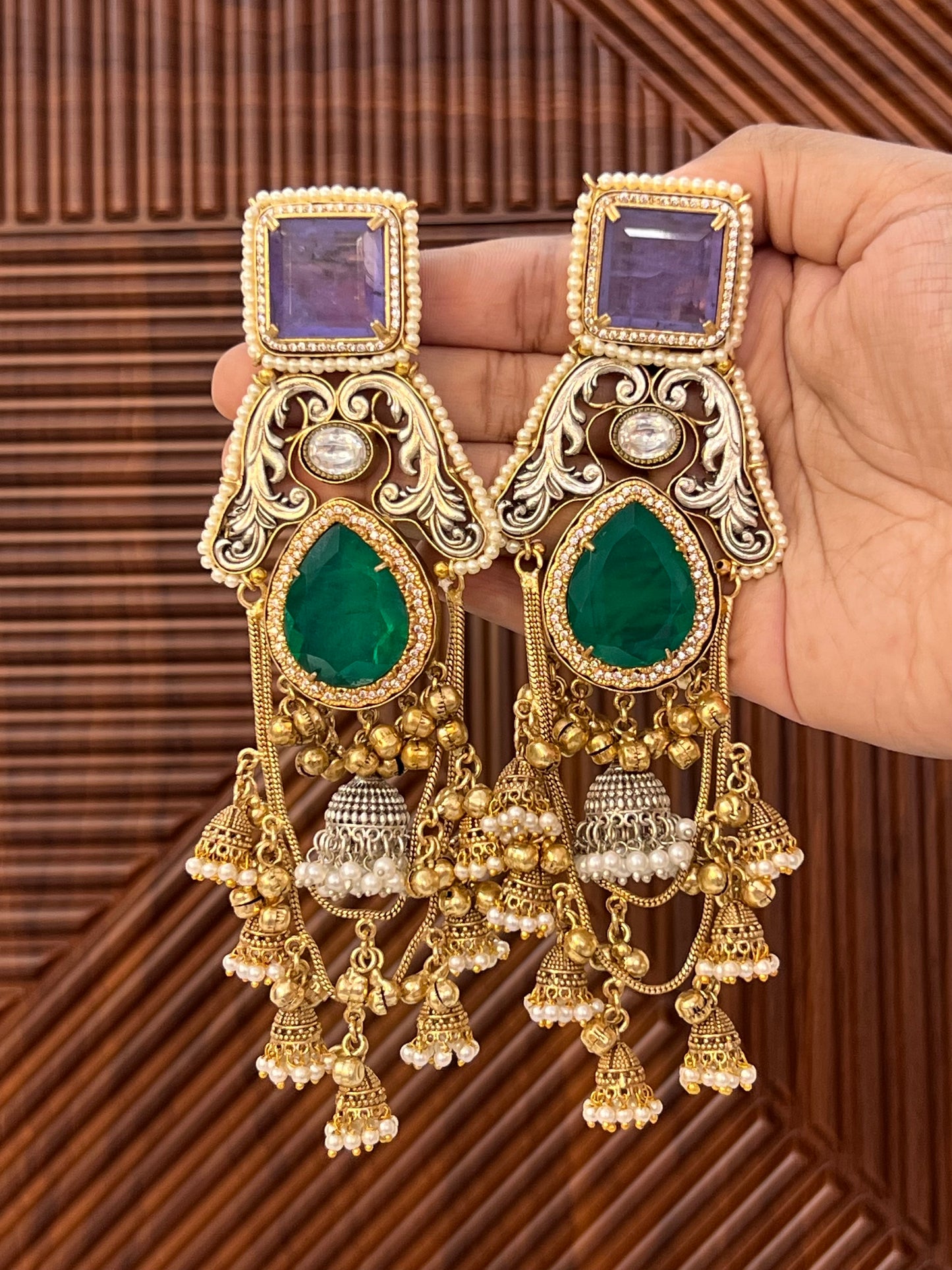 Swarna Gold Silver Plated Kashmiri Fusion Earrings