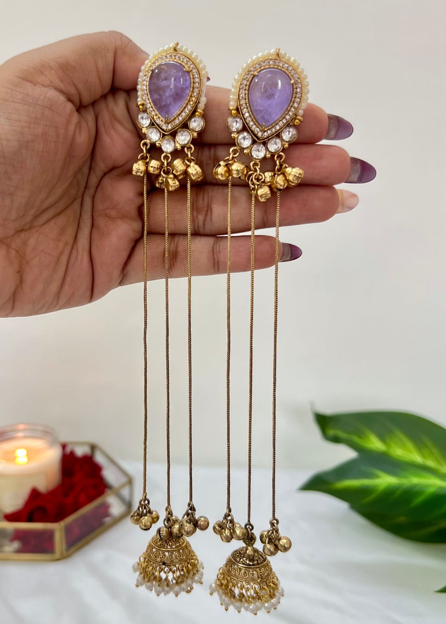 Aarohi 18k Gold Plated Kashmiri Dejhoor Earrings with Doublet Stone