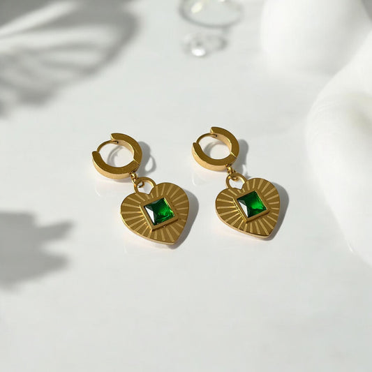 Emerald Heart Gold plated Earrings