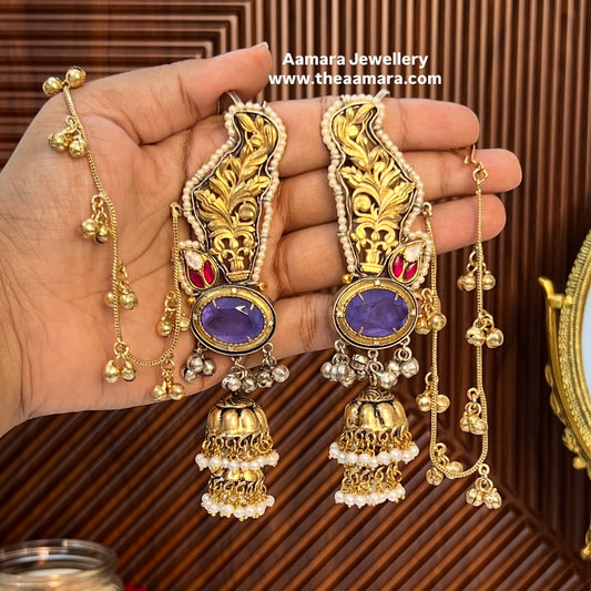 Paroo Gold Plated Ear cuff Jhumkas with Ear Chain