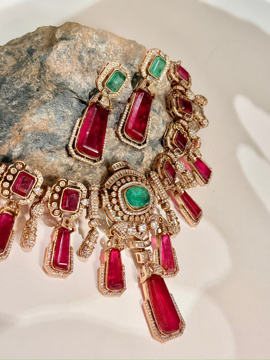 Sunaina Ruby Mint Doublet and American Diamonds studded Jewellery Set