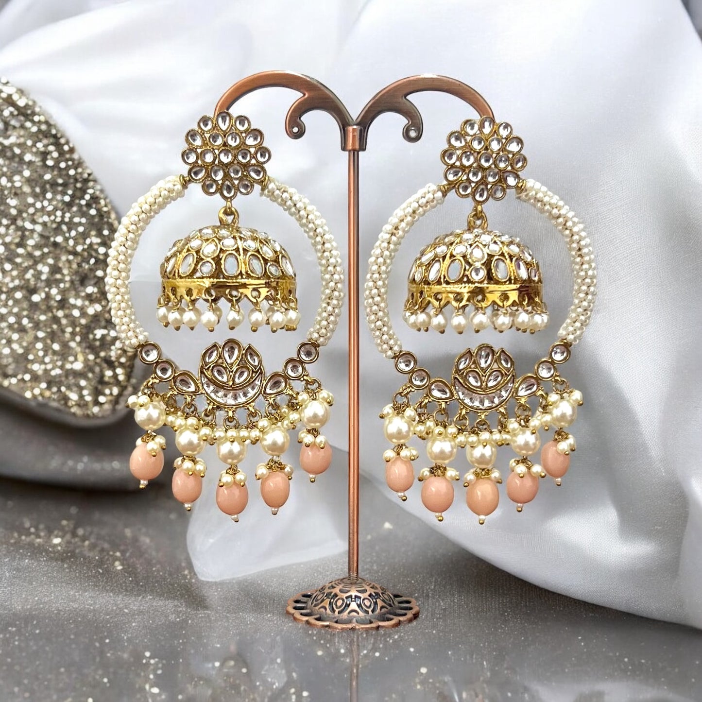 Two in One Noor Kundan Chandbalies with Detachable Jhumkas
