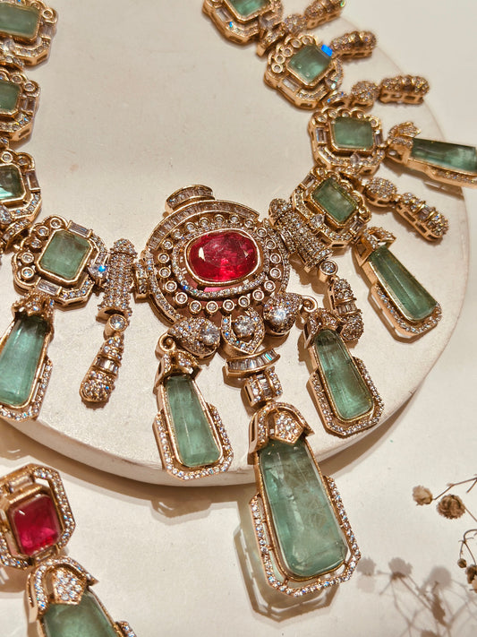 Sunaina Mint & Ruby Doublet and American Diamonds studded Jewellery Set