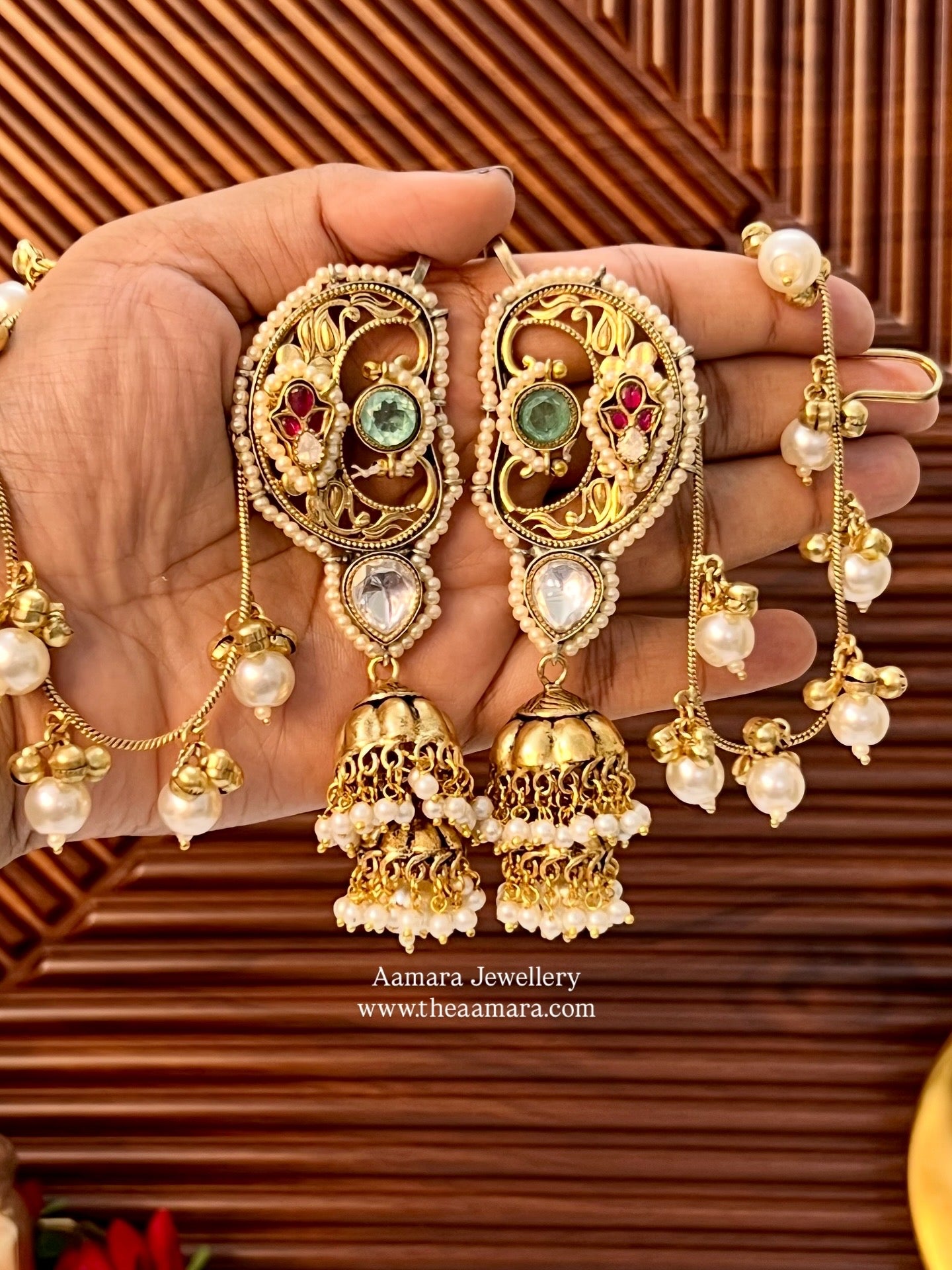 Devika Gold Plated Fusion Kanphool Jhumkas with Kaanchain