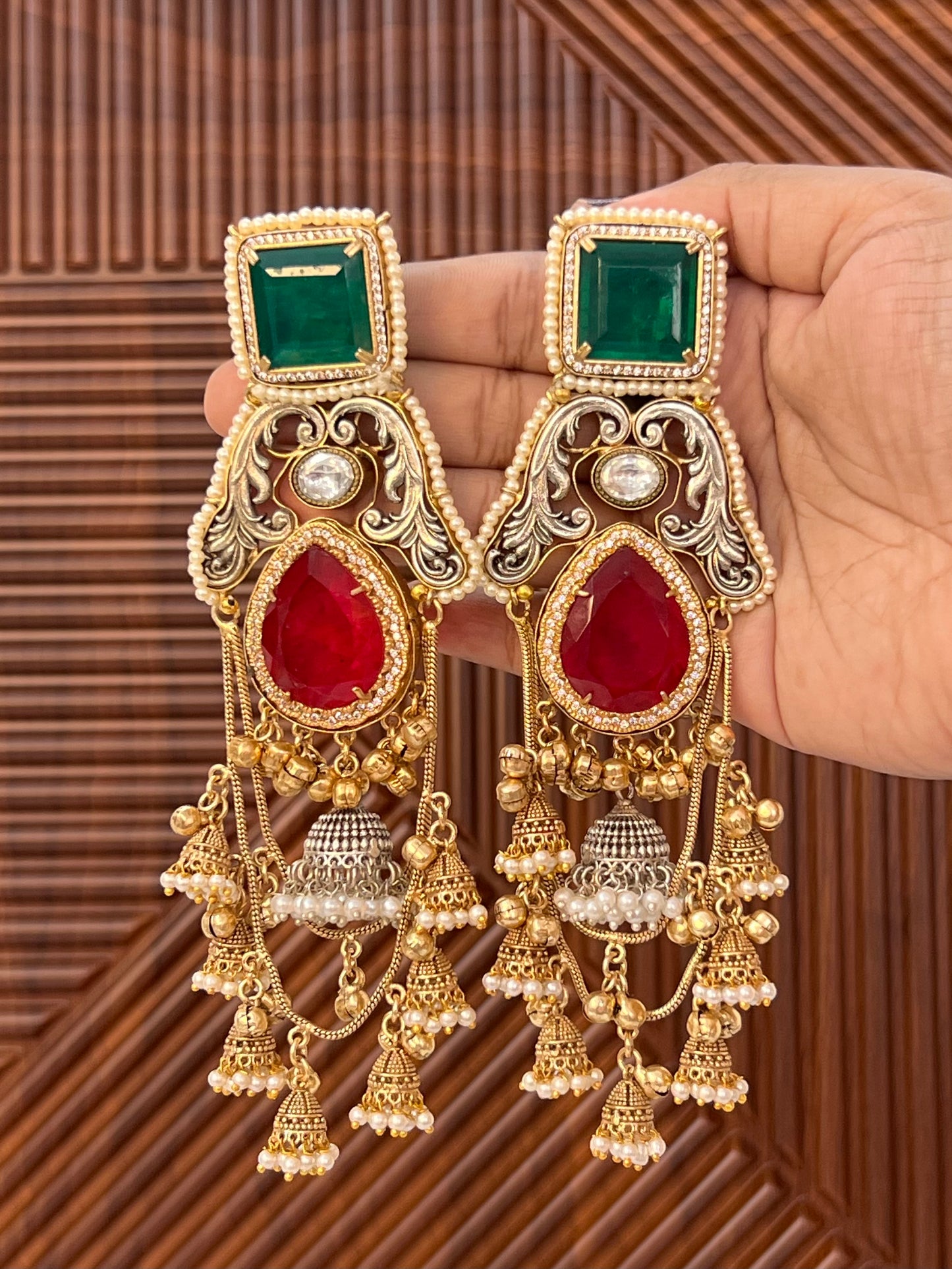 Swarna Gold Silver Plated Kashmiri Fusion Earrings