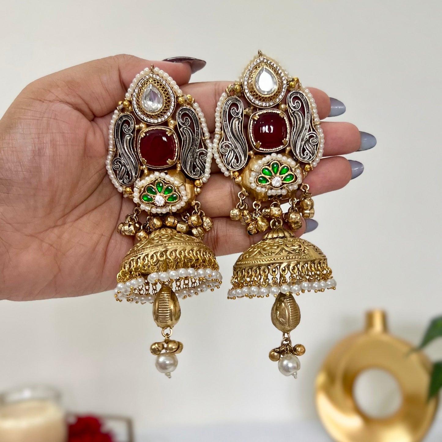 Sanjeeda Dual Tone Fusion Jhumkas