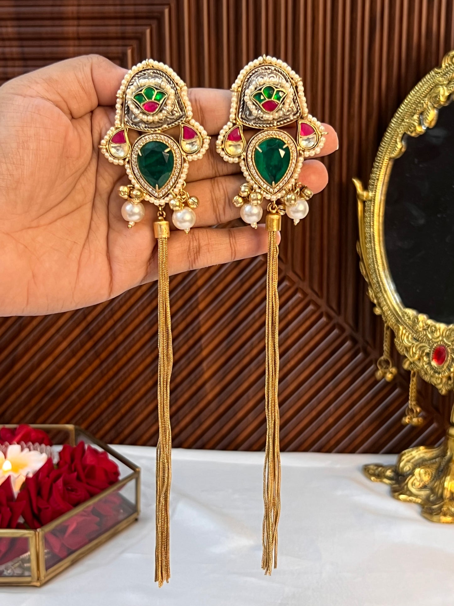 Alia 18k Gold Plated Kashmiri Dejhoor Earrings with Doublet Stone