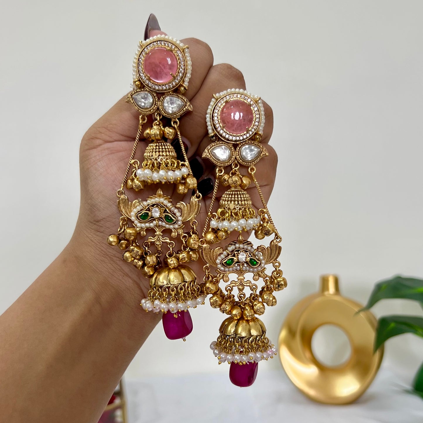 Maahira Gold Plated Fusion Jhumkas