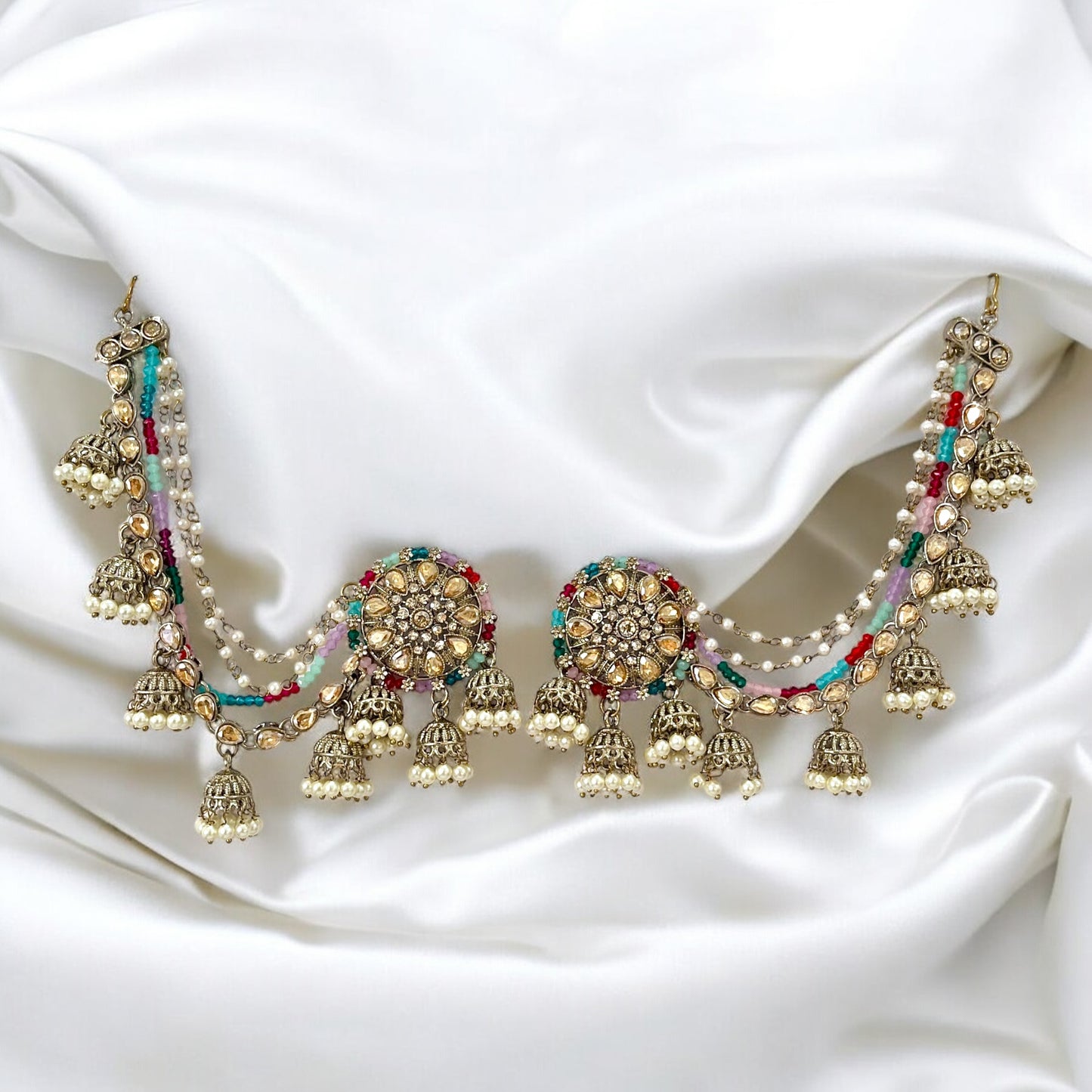 Multi Color Payel Jhumkis with Kaanchain