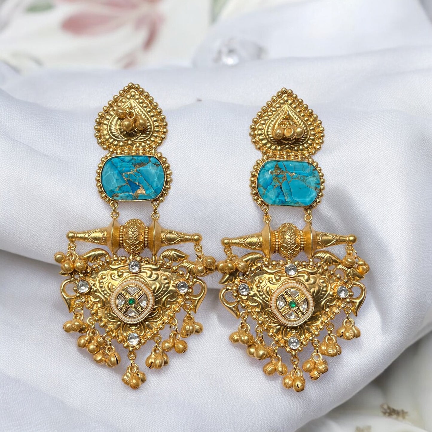 Aishwarya Fusion Ghungroo Earrings with Metallic Doublet Stone