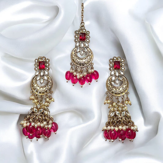 Red Suhani Kundan Jewellery Sets