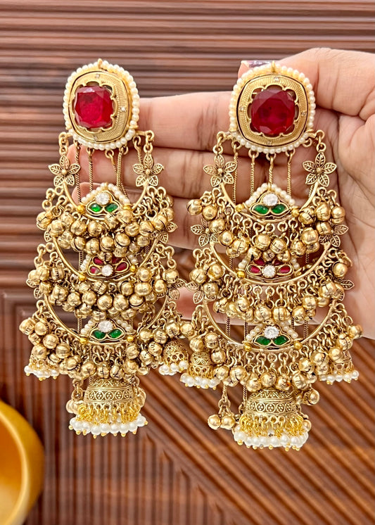 Mohini Gold Plated Fusion Kashmiri Jhumkas