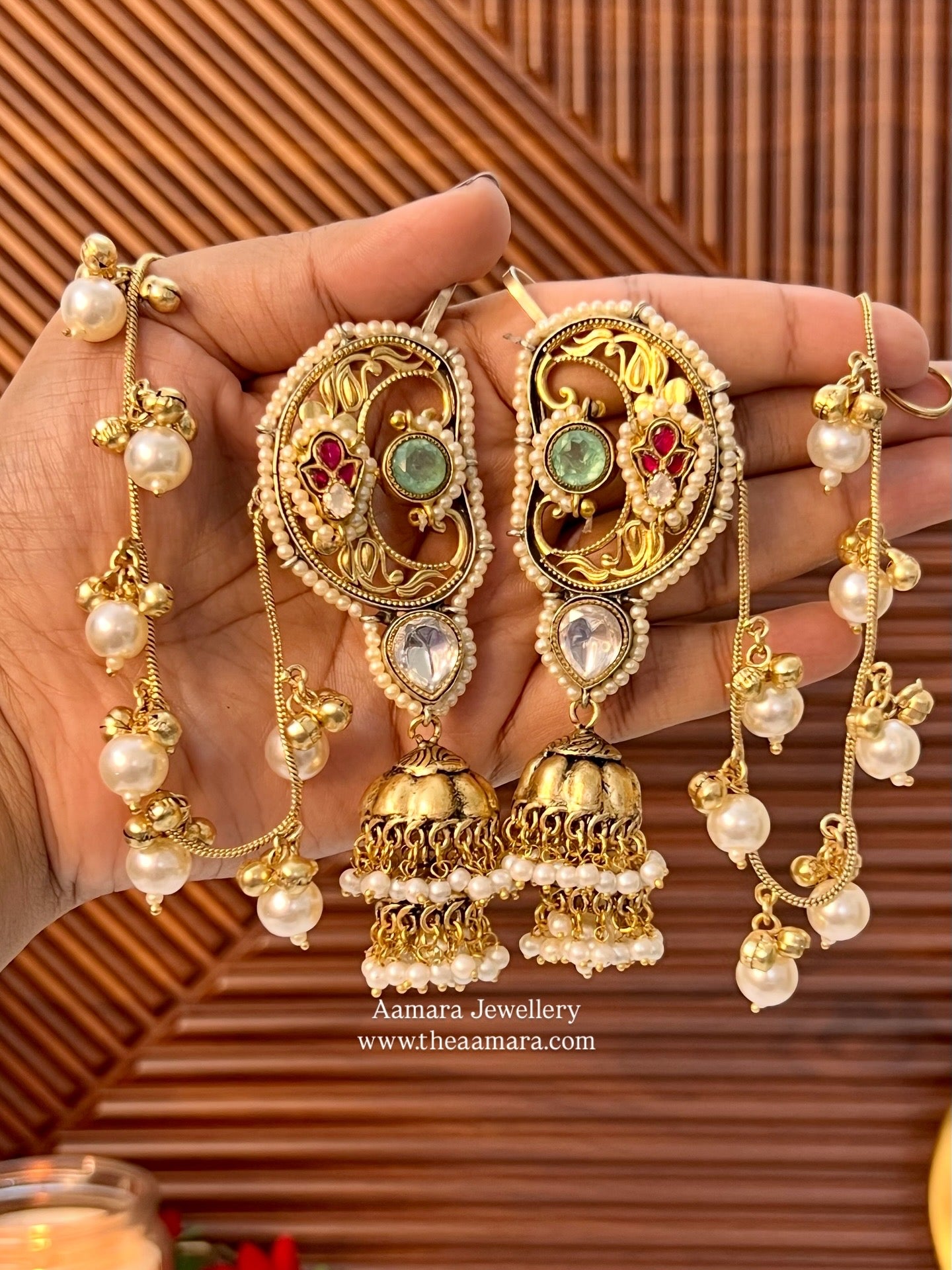 Devika Gold Plated Fusion Kanphool Jhumkas with Kaanchain
