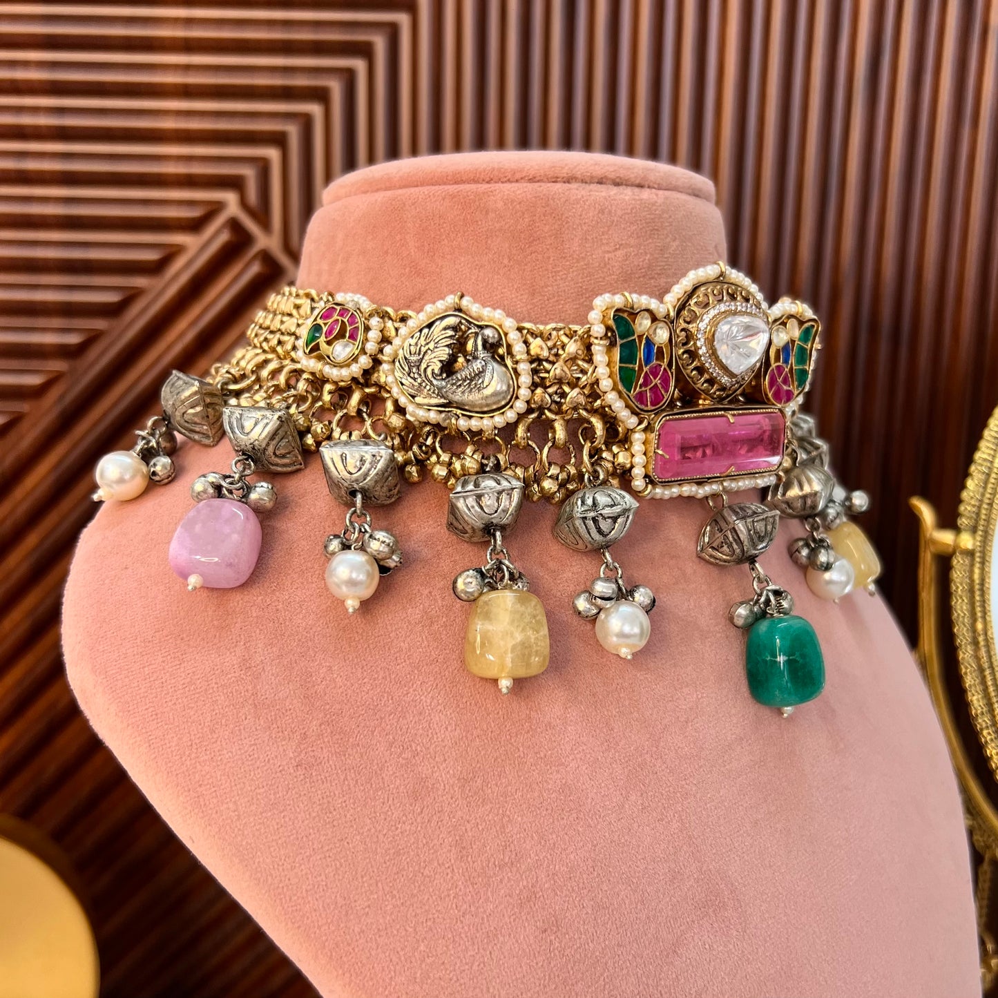 Mahamaya Dual Tone Fusion Necklace with earrings