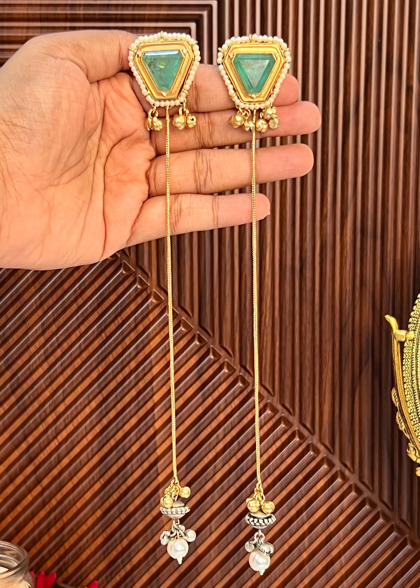 Anjali 18k Gold Plated Kashmiri Dejhoor Earrings with Doublet Stone