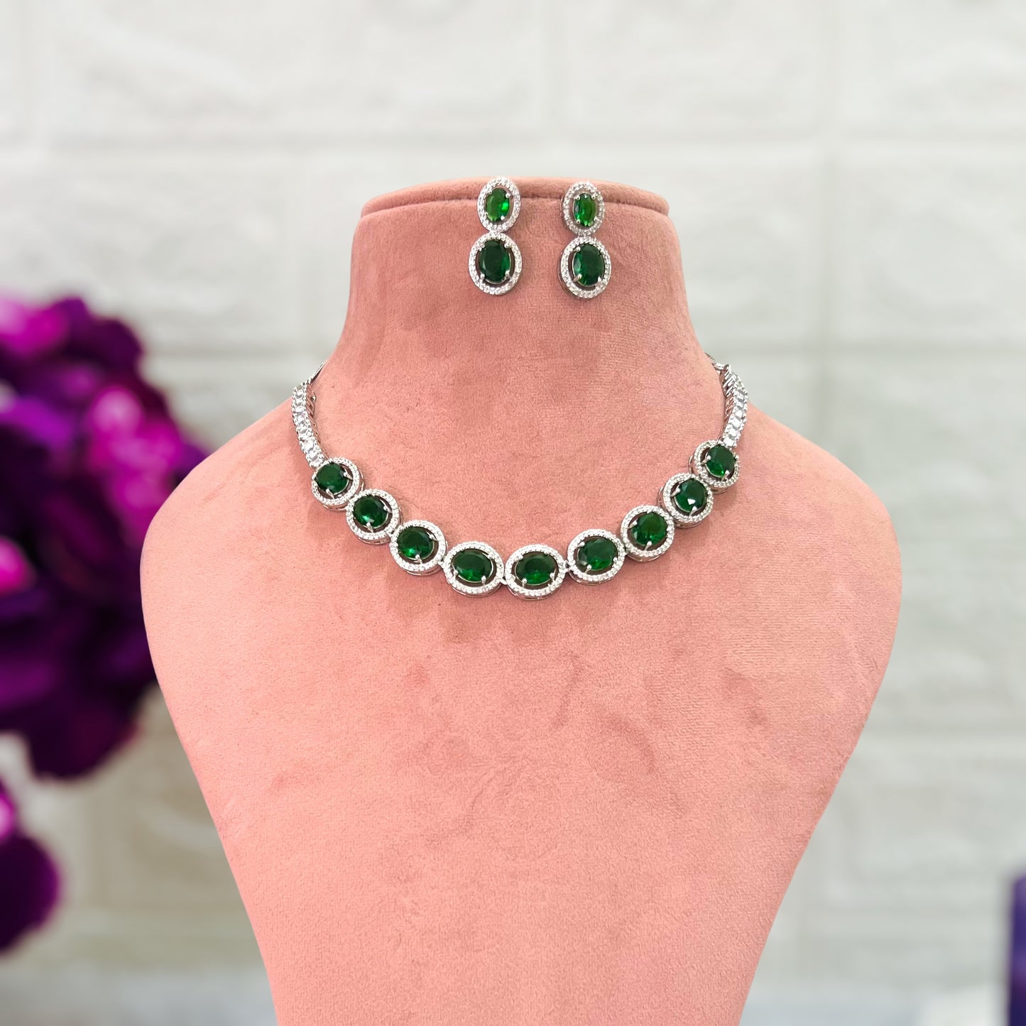 Emerald Green Emily American Diamond Jewellery Set