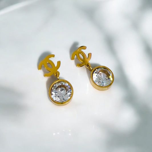Crystal CC minimal Gold plated Earrings