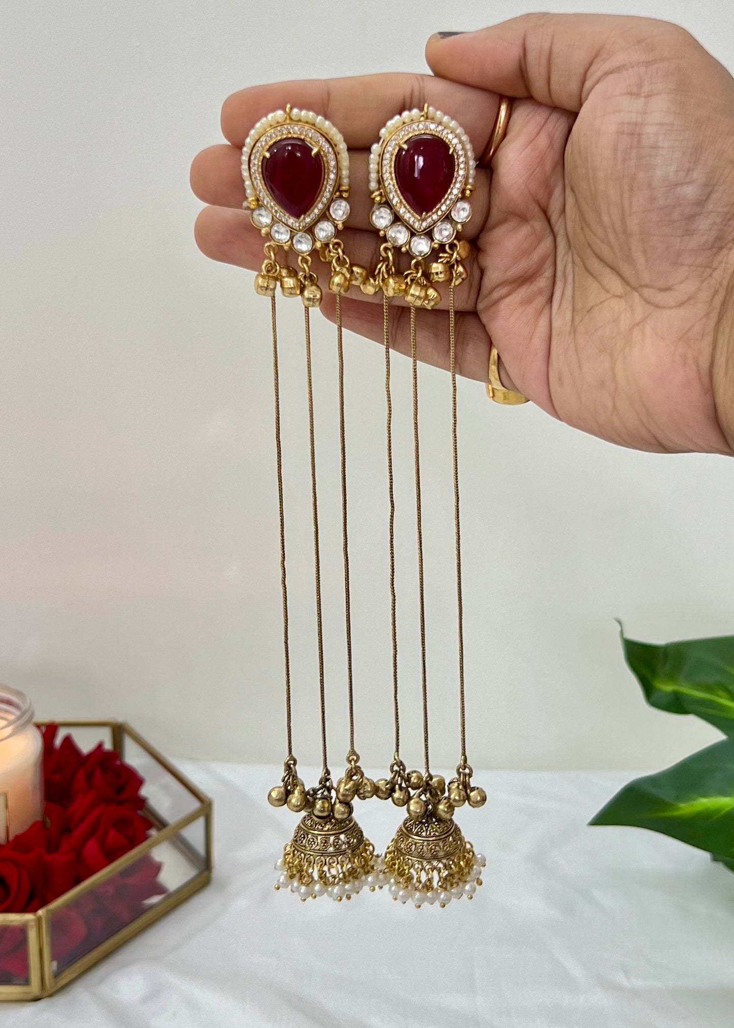 Aarohi 18k Gold Plated Kashmiri Dejhoor Earrings with Doublet Stone