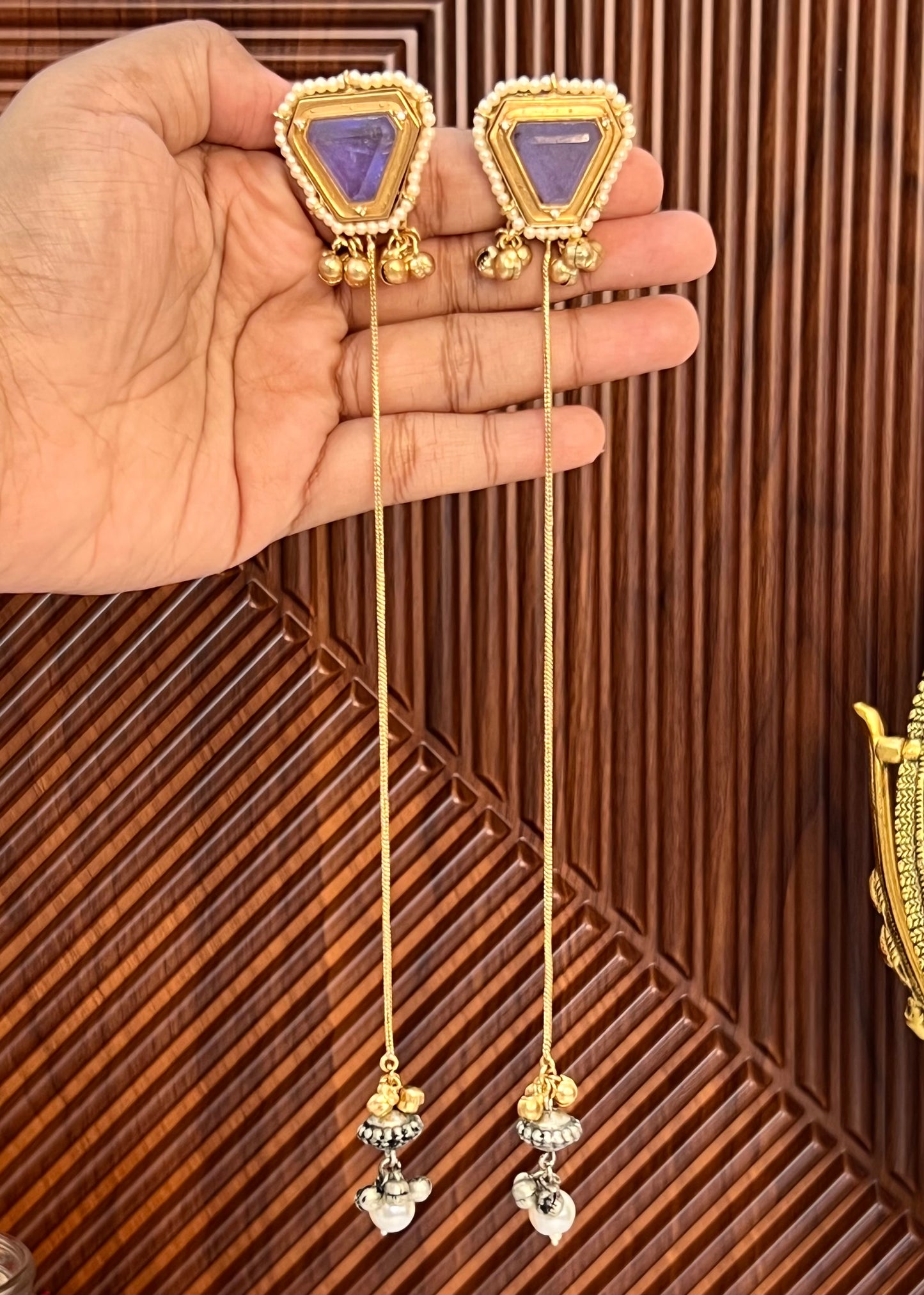 Anjali 18k Gold Plated Kashmiri Dejhoor Earrings with Doublet Stone