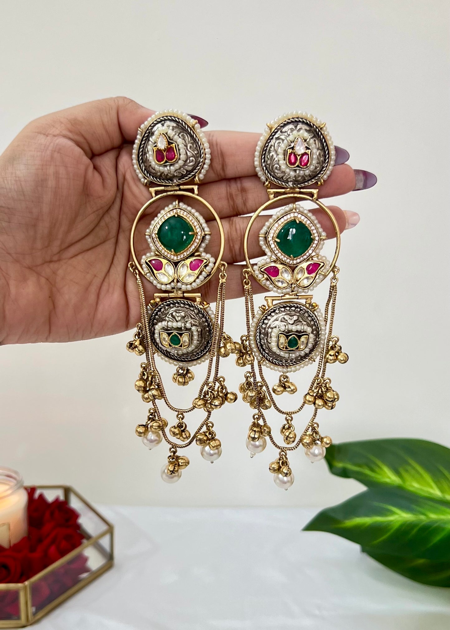 Rubina dual tone fusion dejhoor Kashmiri Earrings