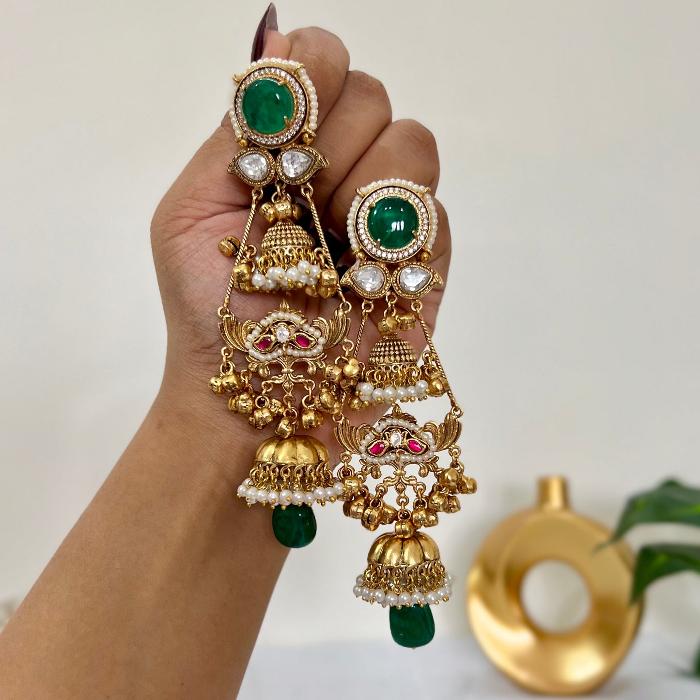 Maahira Gold Plated Fusion Jhumkas