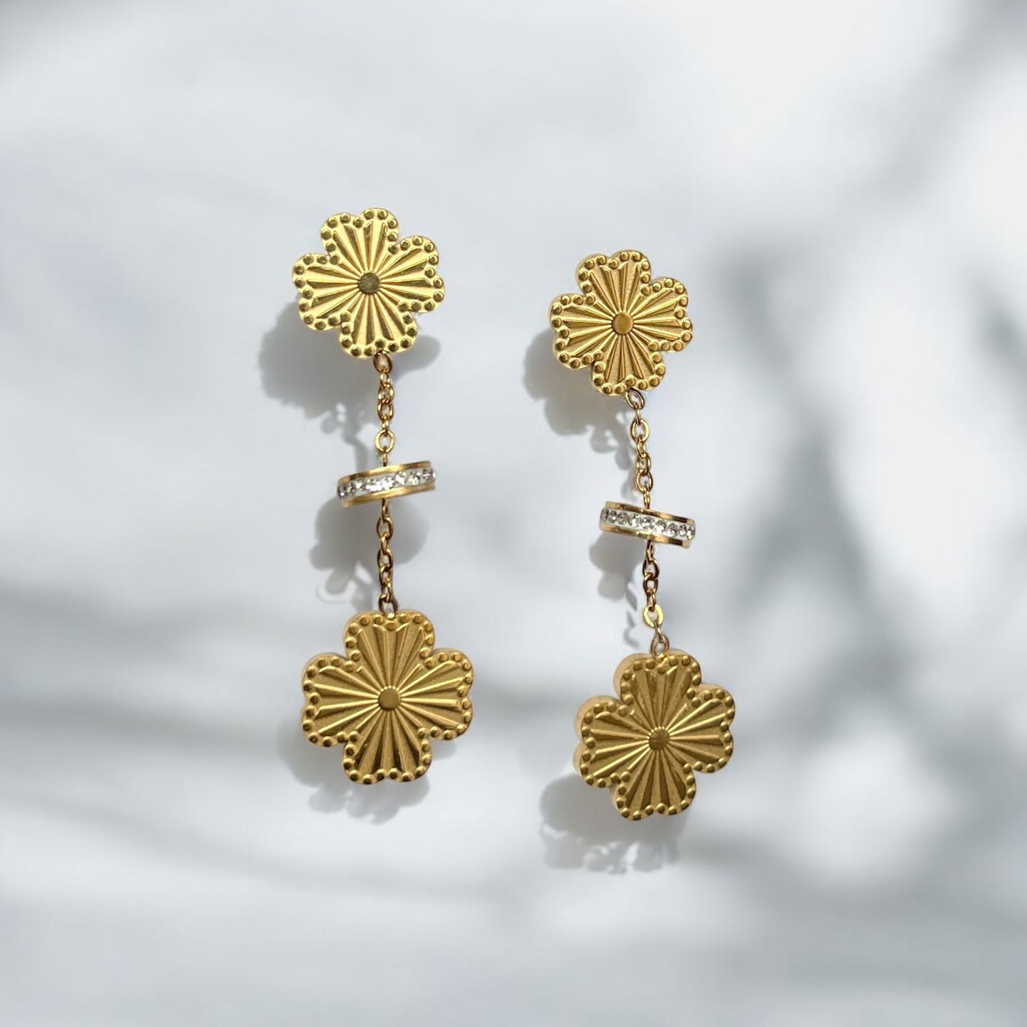 Crystal Clover minimal Gold plated Earrings