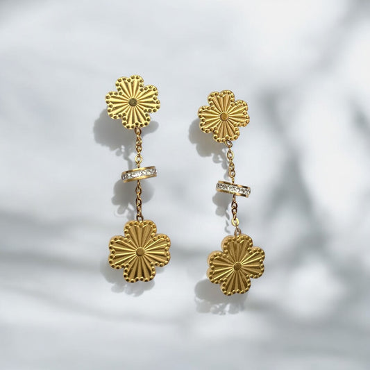 Crystal Clover minimal Gold plated Earrings