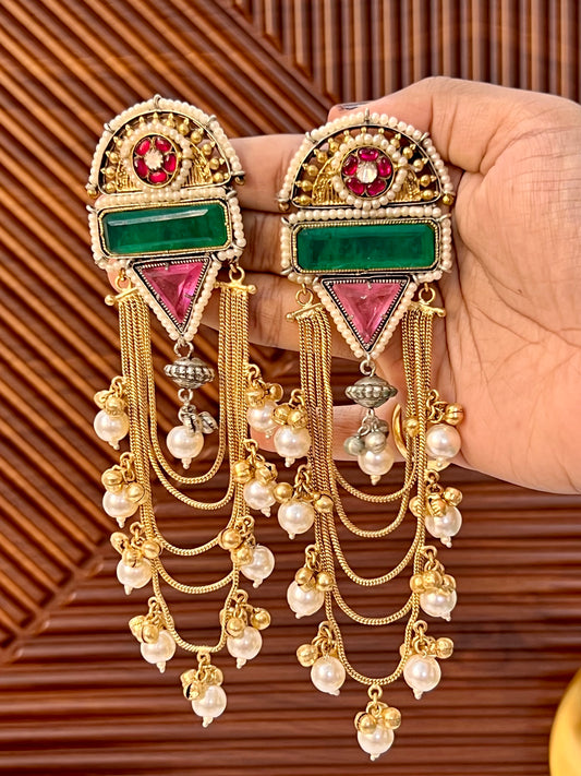 Kamini Gold and silver Plated Fusion Jhumkas