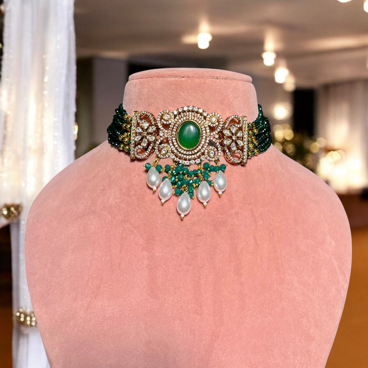 Akshara Antique Gold Plated American Diamond Jewellery Set