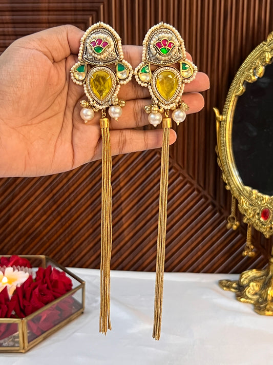 Alia 18k Gold Plated Kashmiri Dejhoor Earrings with Doublet Stone