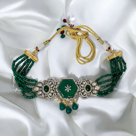 Archana Antique Gold Plated American Diamond Jewellery Set