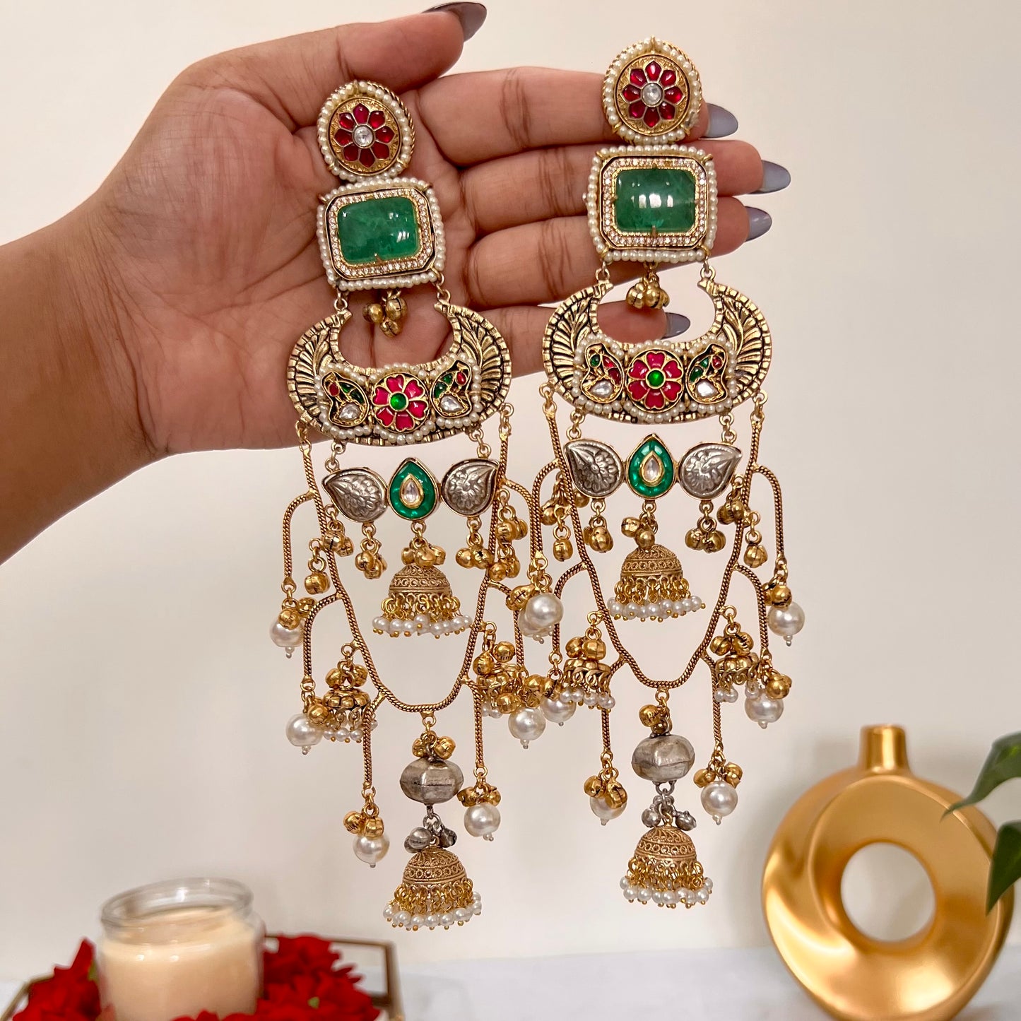Anshika Gold Plated Fusion Kashmiri Earrings