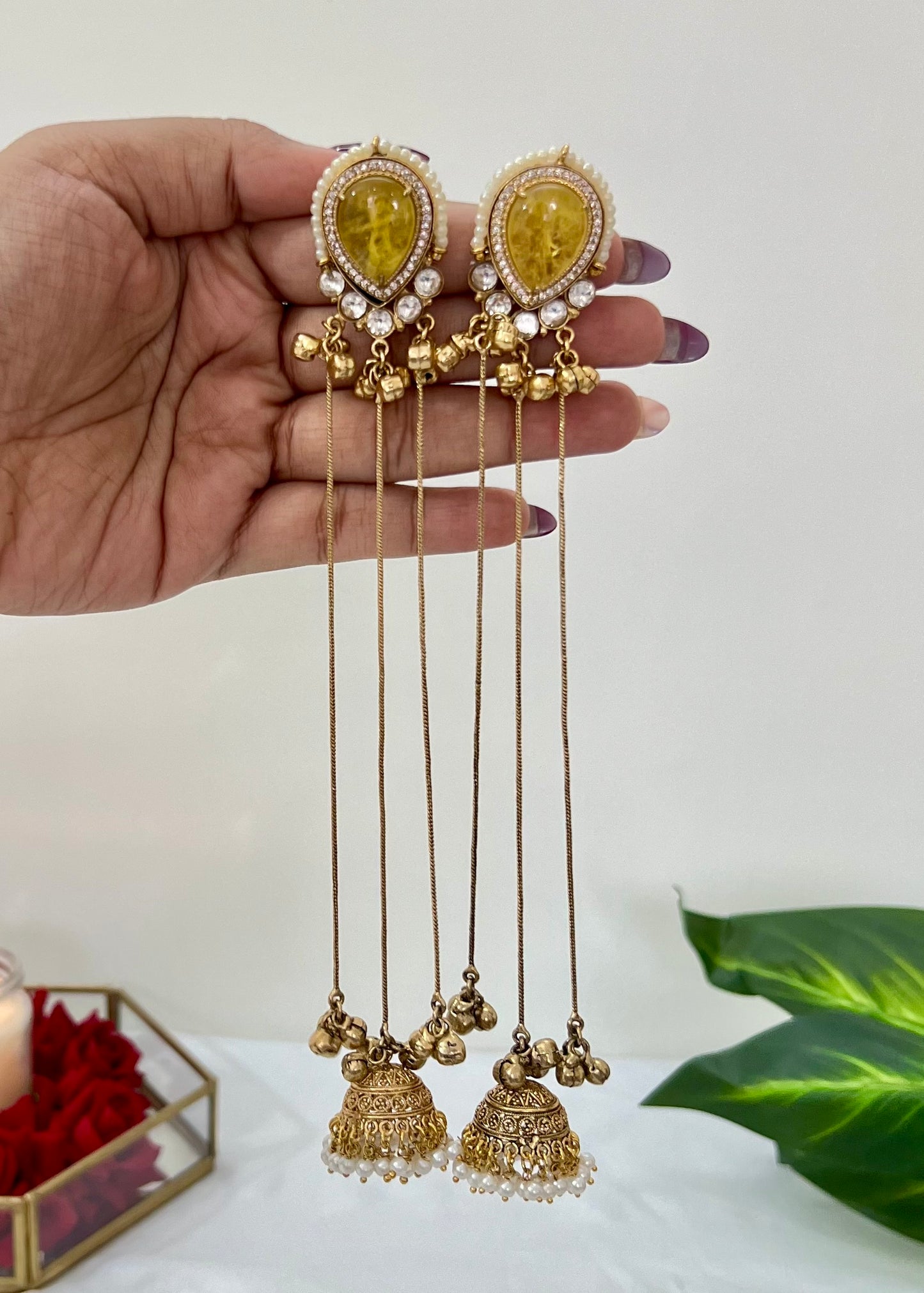 Aarohi 18k Gold Plated Kashmiri Dejhoor Earrings with Doublet Stone