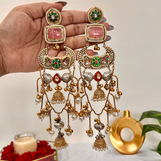 Anshika Gold Plated Fusion Kashmiri Earrings