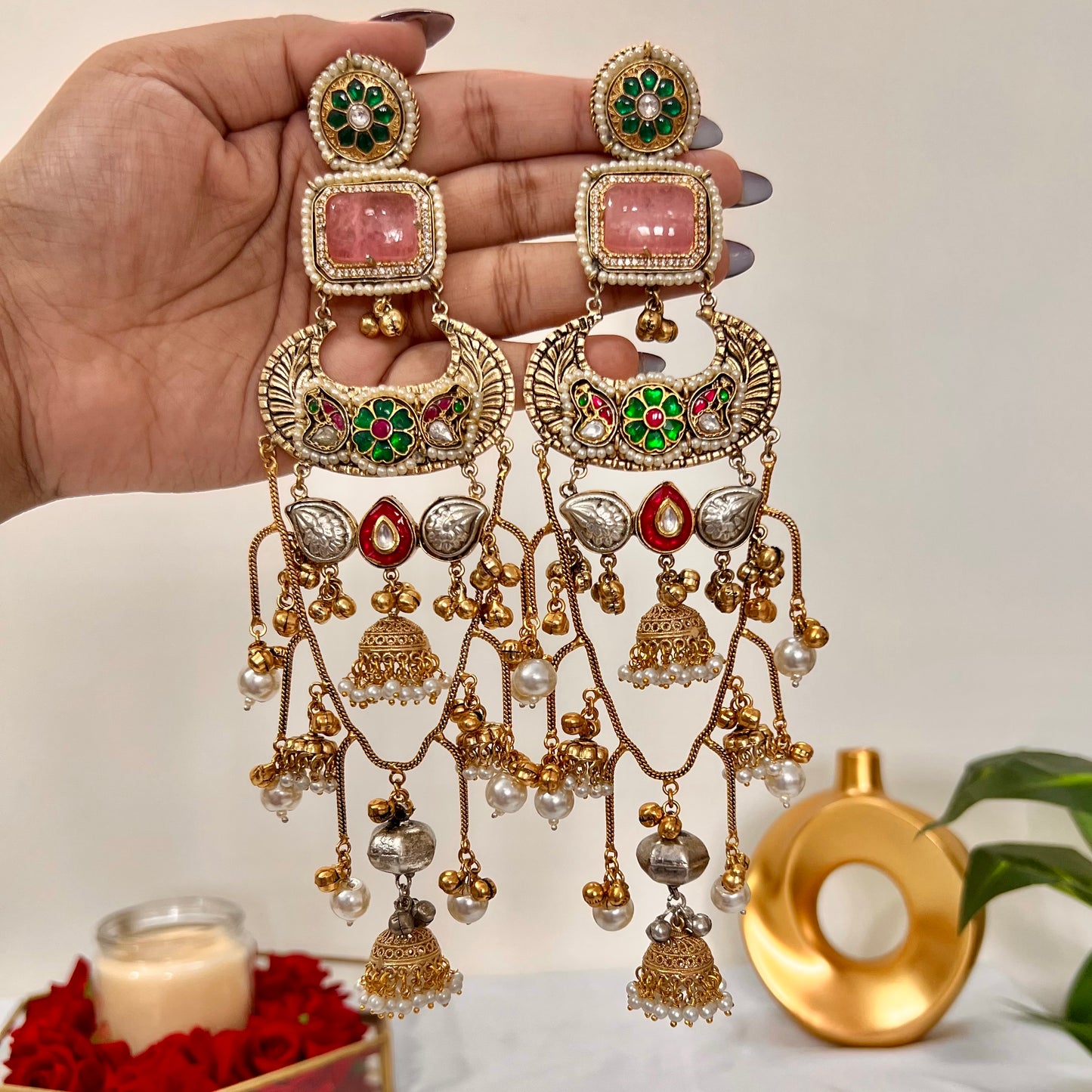 Anshika Gold Plated Fusion Kashmiri Earrings
