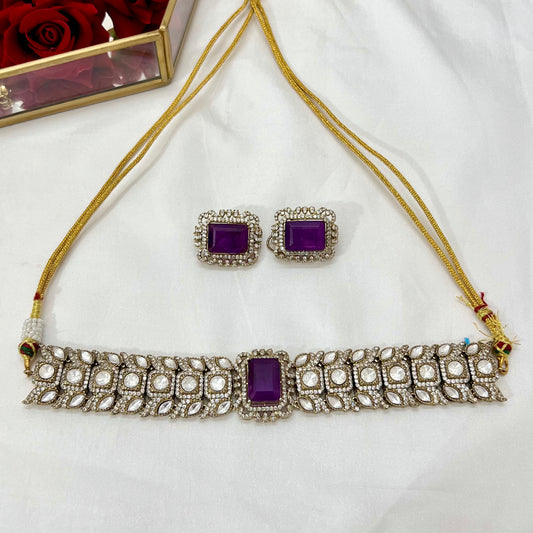Naira Moissanite studded Kundan Choker Jewellery set