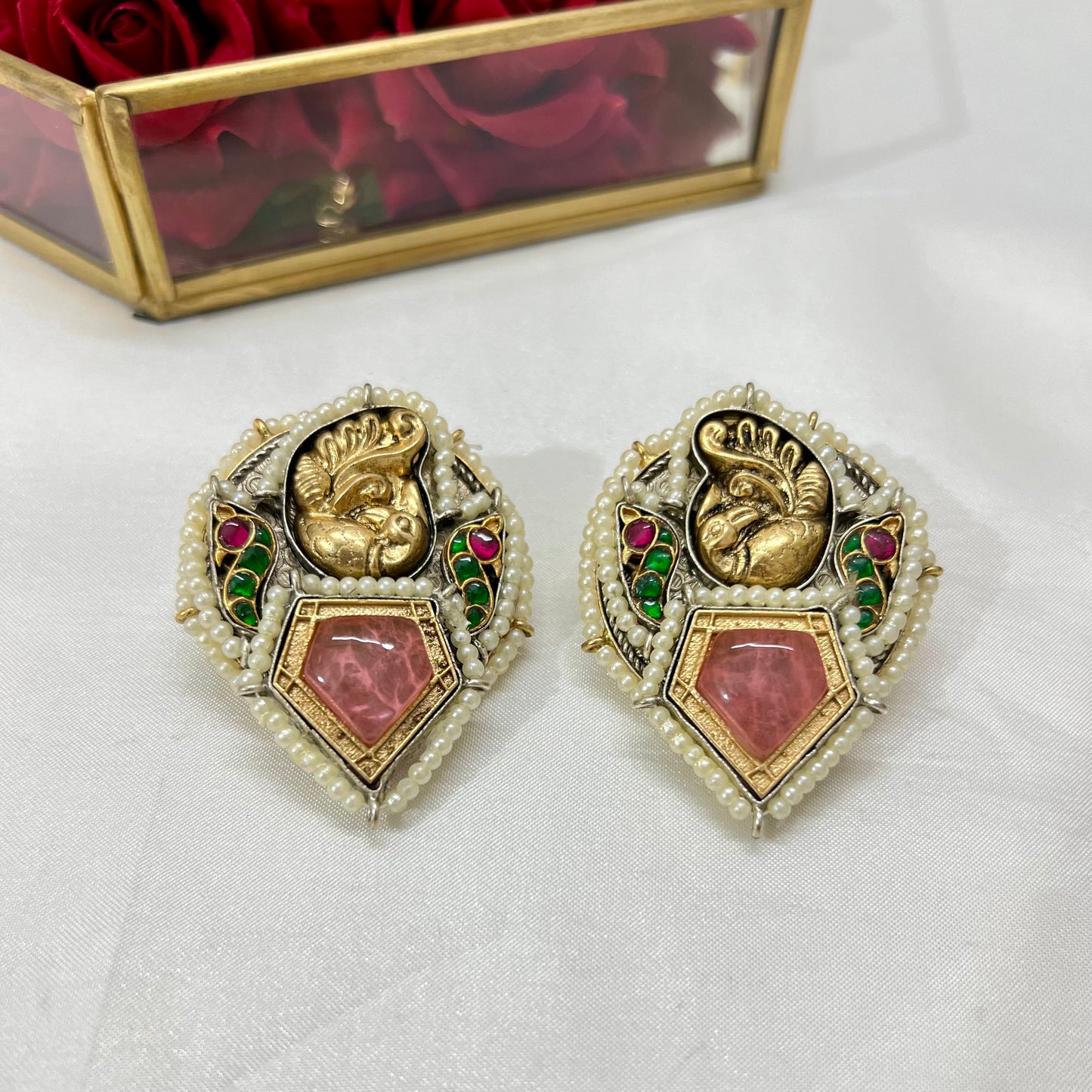 Padmini Dual tone Stud Earrings with Doublet Stone