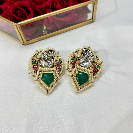 Padmini Dual tone Stud Earrings with Doublet Stone