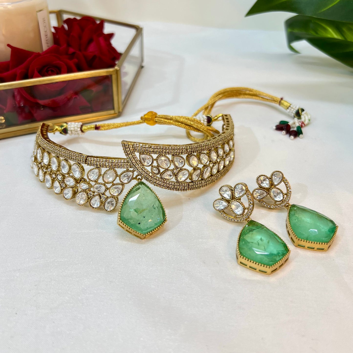 Aamaira Moissanite studded Kundan Choker Jewellery set