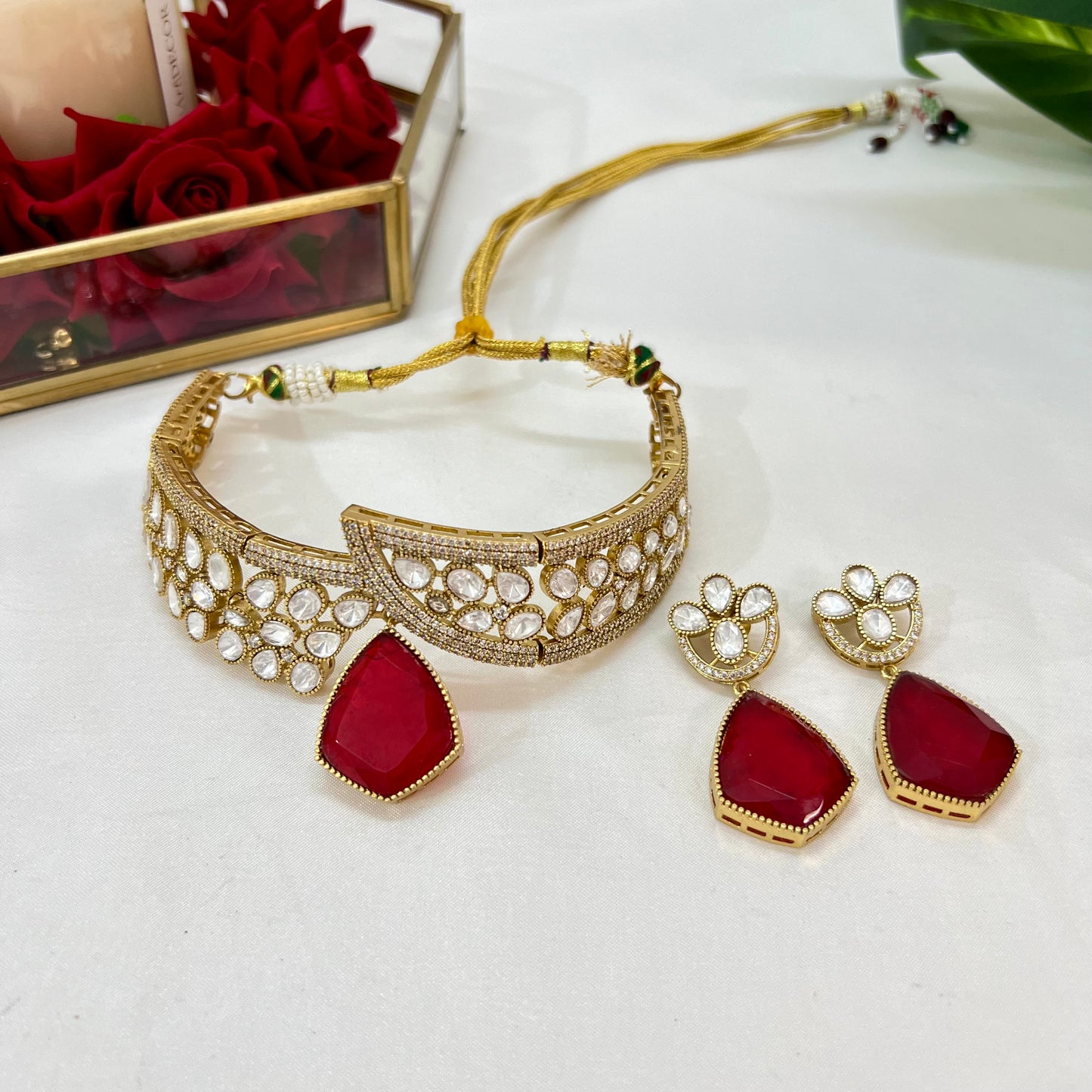 Aamaira Moissanite studded Kundan Choker Jewellery set