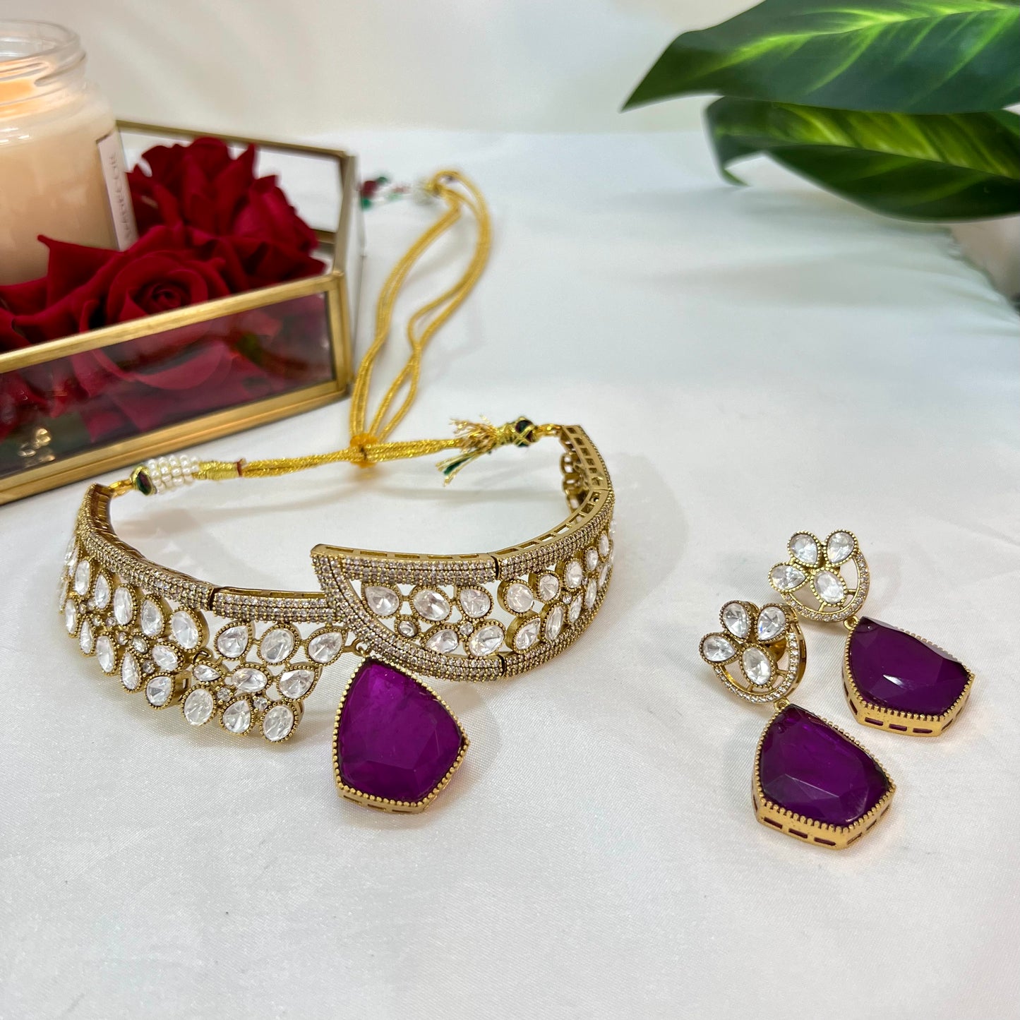 Aamaira Moissanite studded Kundan Choker Jewellery set