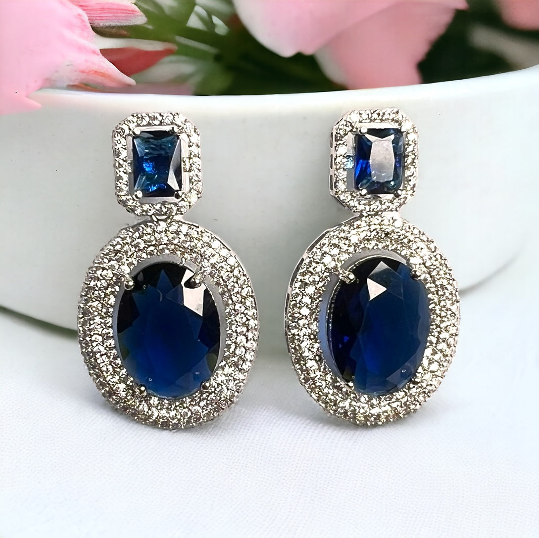 Aamara Elena American Diamond Earrings (Blue)